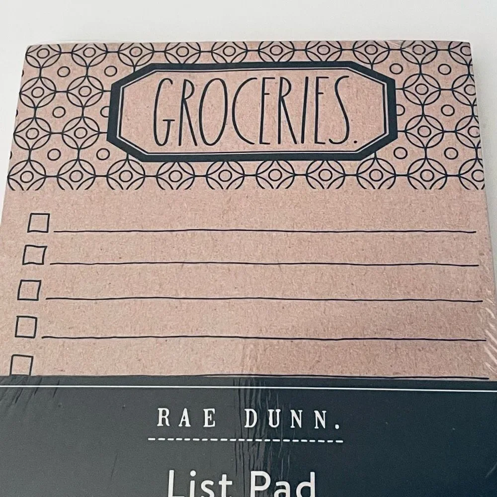 NWT Rae Dunn Tan GROCERIES Notepad with Printed ruled checklist spaces 70 Sheets